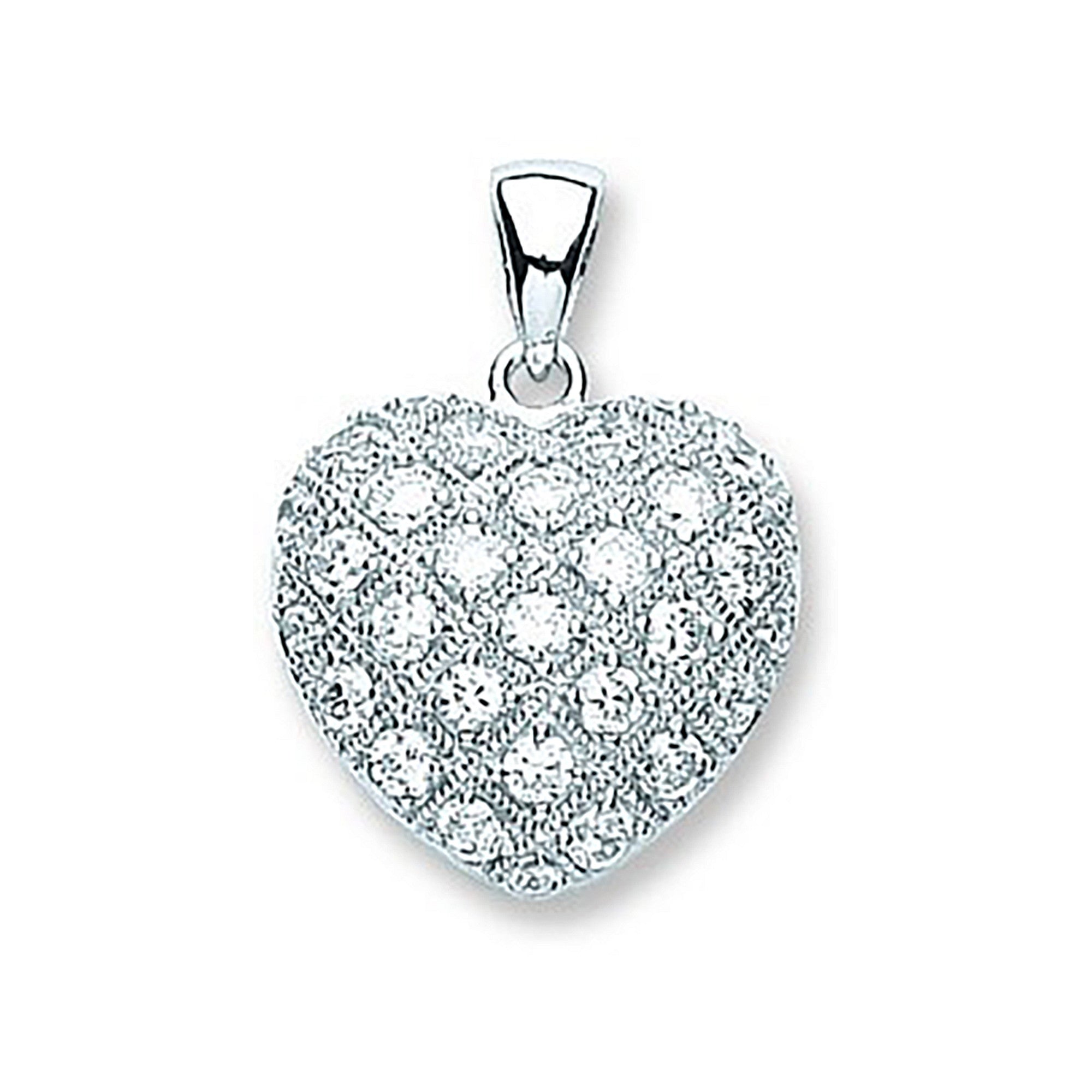 Silver Fancy Cubic Zirconia Heart Pendant - Silver