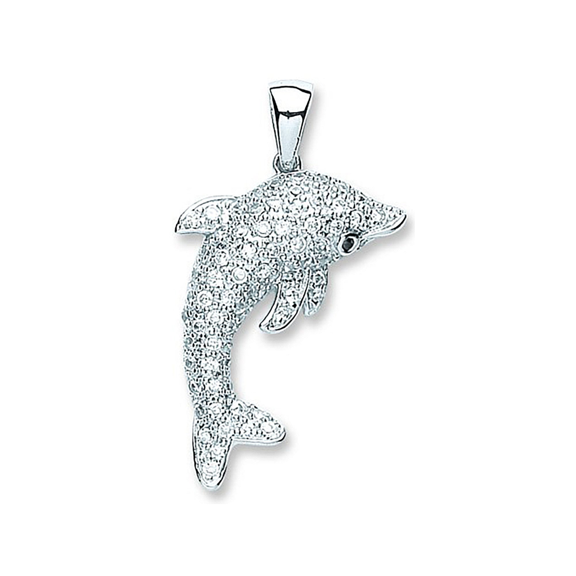 Silver Cubic Zirconia Dolphin Pendant - Silver