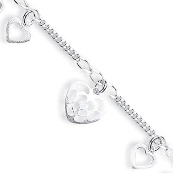 Silver Fancy Heart Drop Anklet - Silver