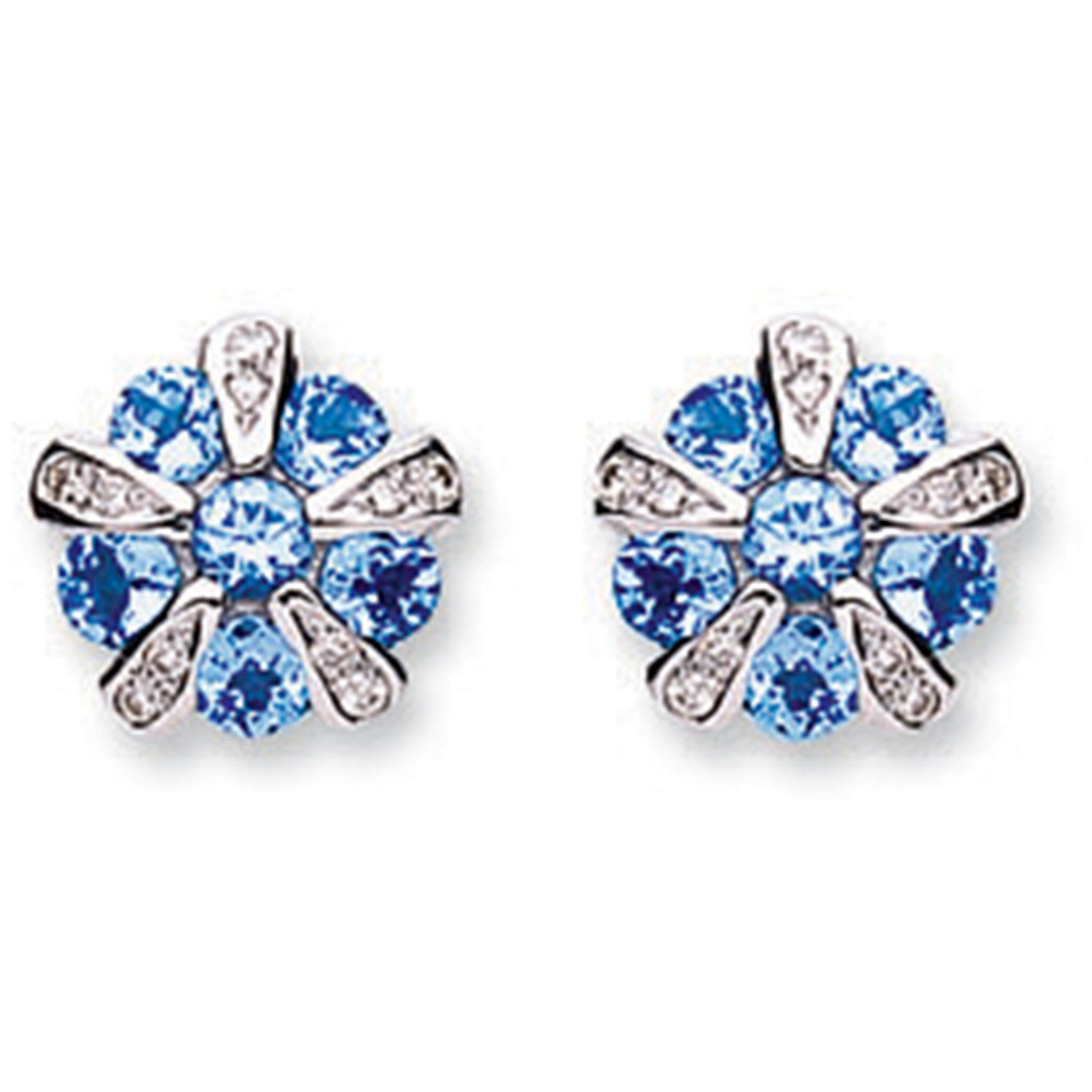 9ct White Gold 0.08ct Diamond & 0.44ct Tanzanite Earrings - 9ct Gold