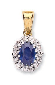 9ct Yellow Gold 0.12ct Diamond & 0.90-1.1ct Sapphire Pendant