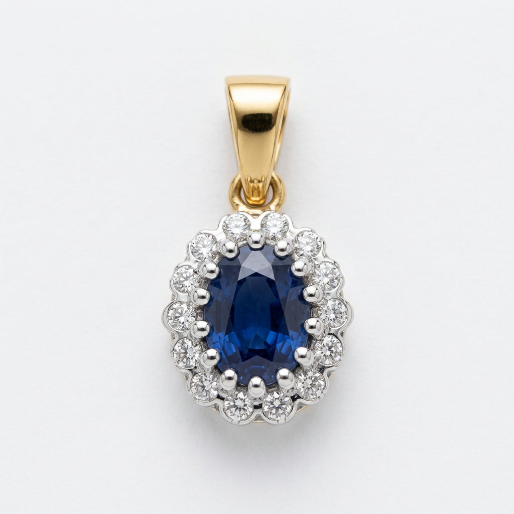 9ct Yellow Gold 0.12ct Diamond & 0.80ct Sapphire Pendant