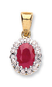 9ct Yellow Gold 0.12ct Diamond & 0.90ct Ruby Pendant - 9ct Gold