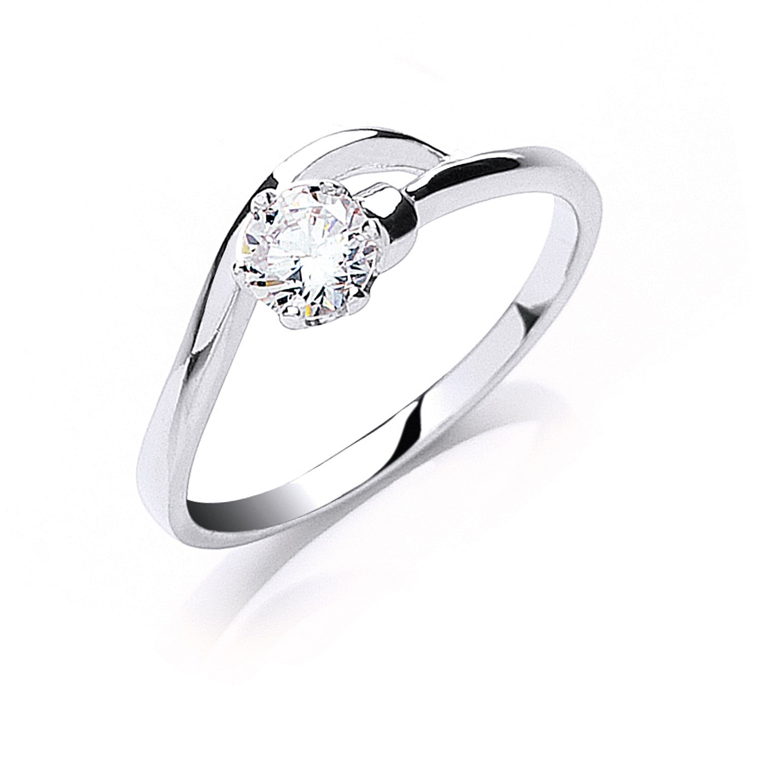 Silver Claw Set Cubic Zirconia Solitaire Ring - Silver