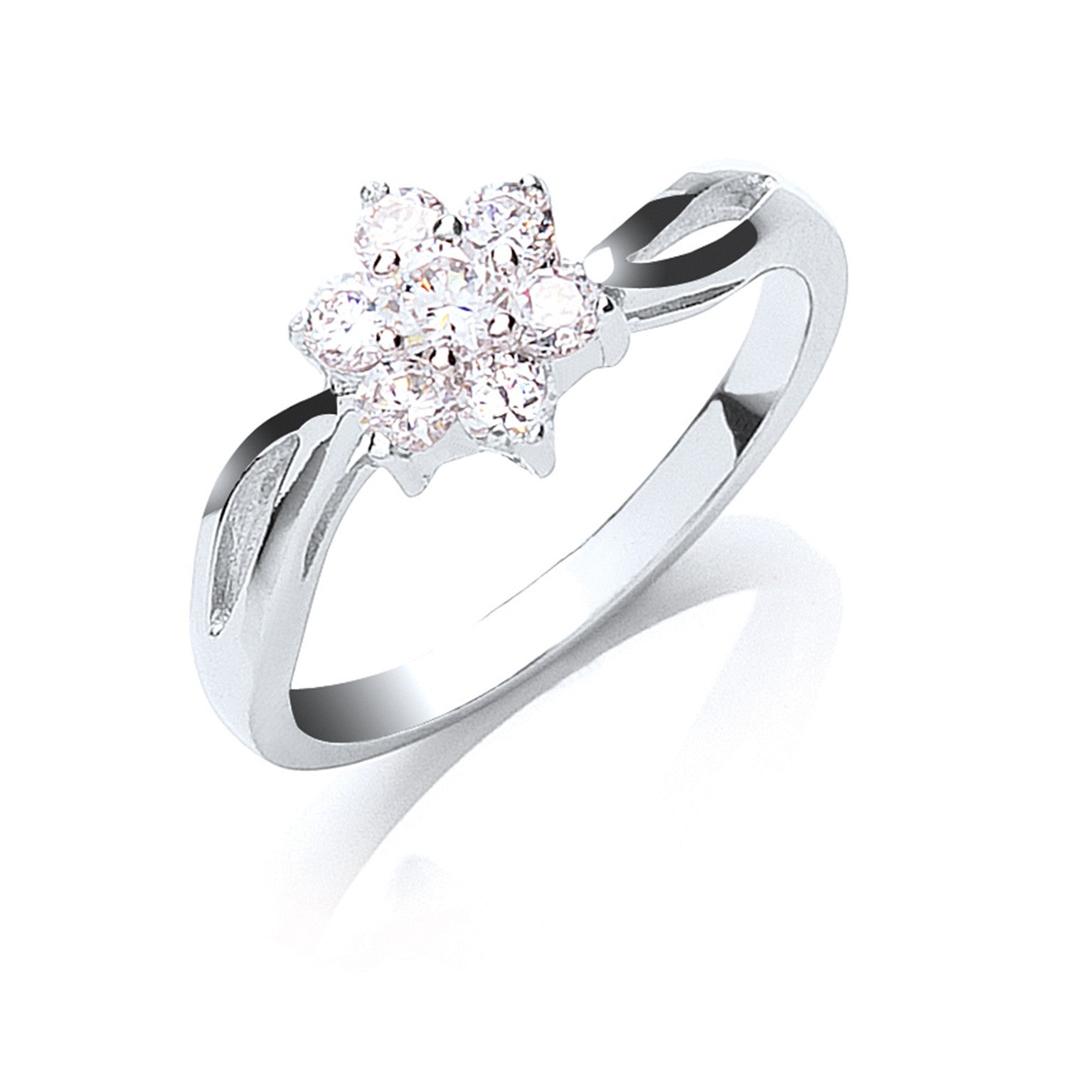 Silver Cubic Zirconia Cluster Ring - Silver
