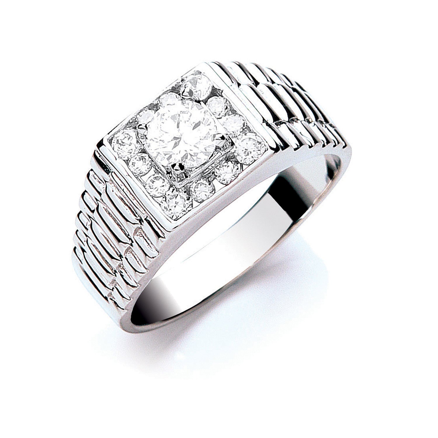 Silver Gents Cubic Zirconia Ring - Silver