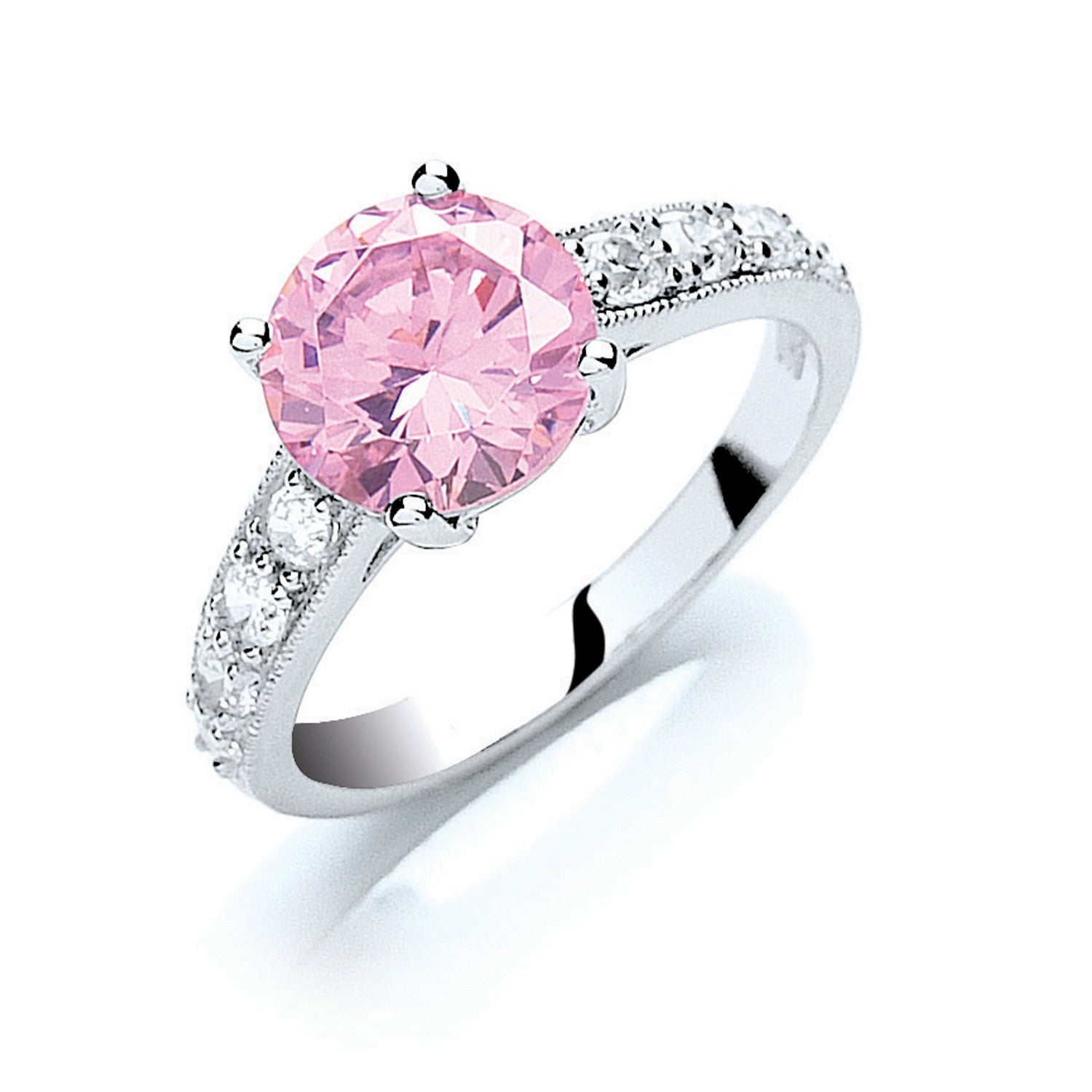 Silver Claw Set Pink Cubic Zirconia Solitaire Ring - Silver