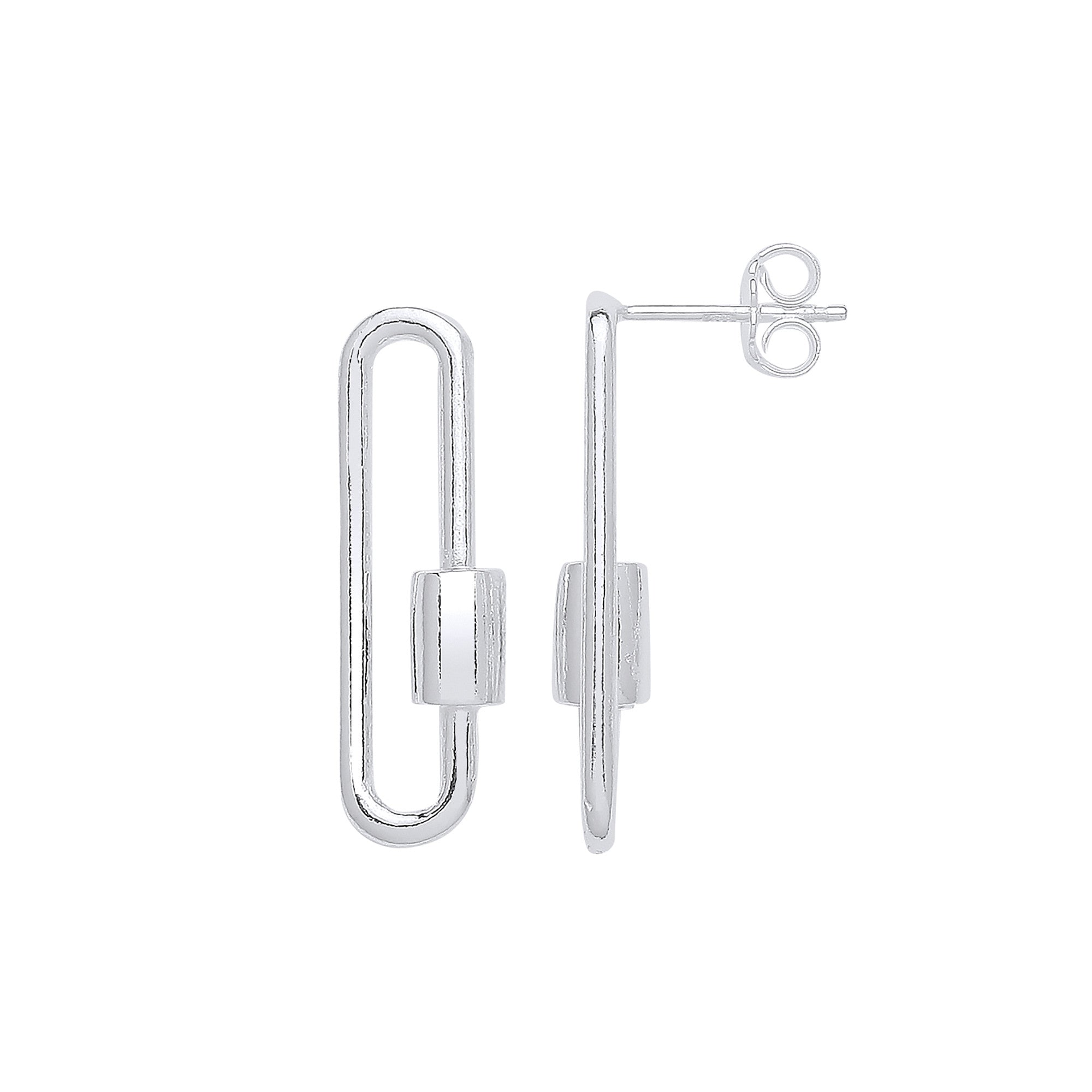 Silver Screw Clasp Paper Clip Drop Earrings - Silver