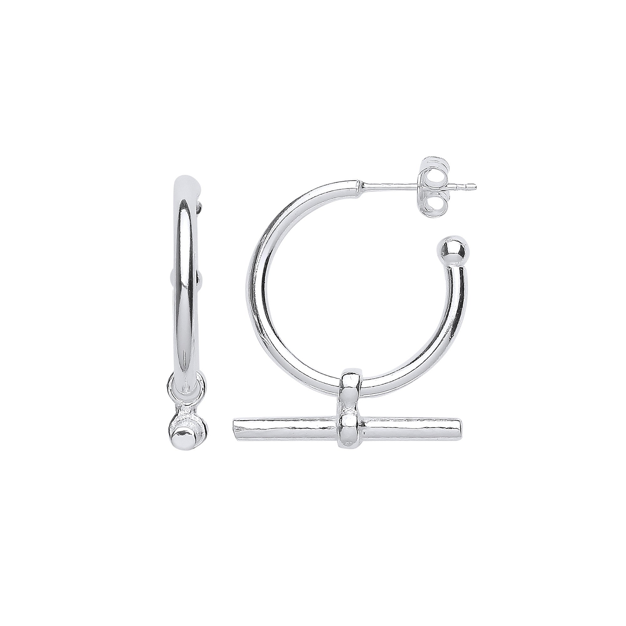 Silver T-Bar 20mm Hoop Earrings - Silver