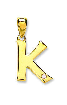 9ct Yellow Gold 0.01ct Diamond K Initial - 9ct Gold