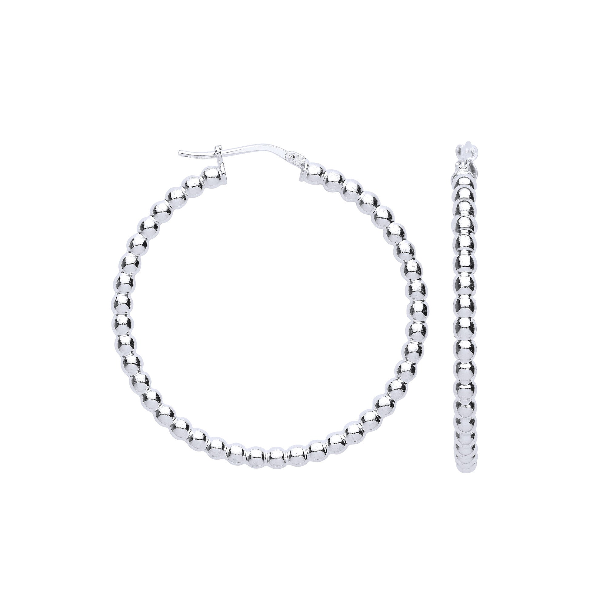 Silver Bead 41mm Hoop Earrings - Silver