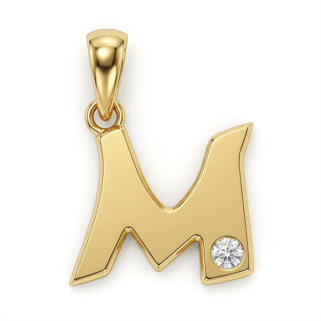 9ct Yellow Gold 0.01ct Diamond M Initial