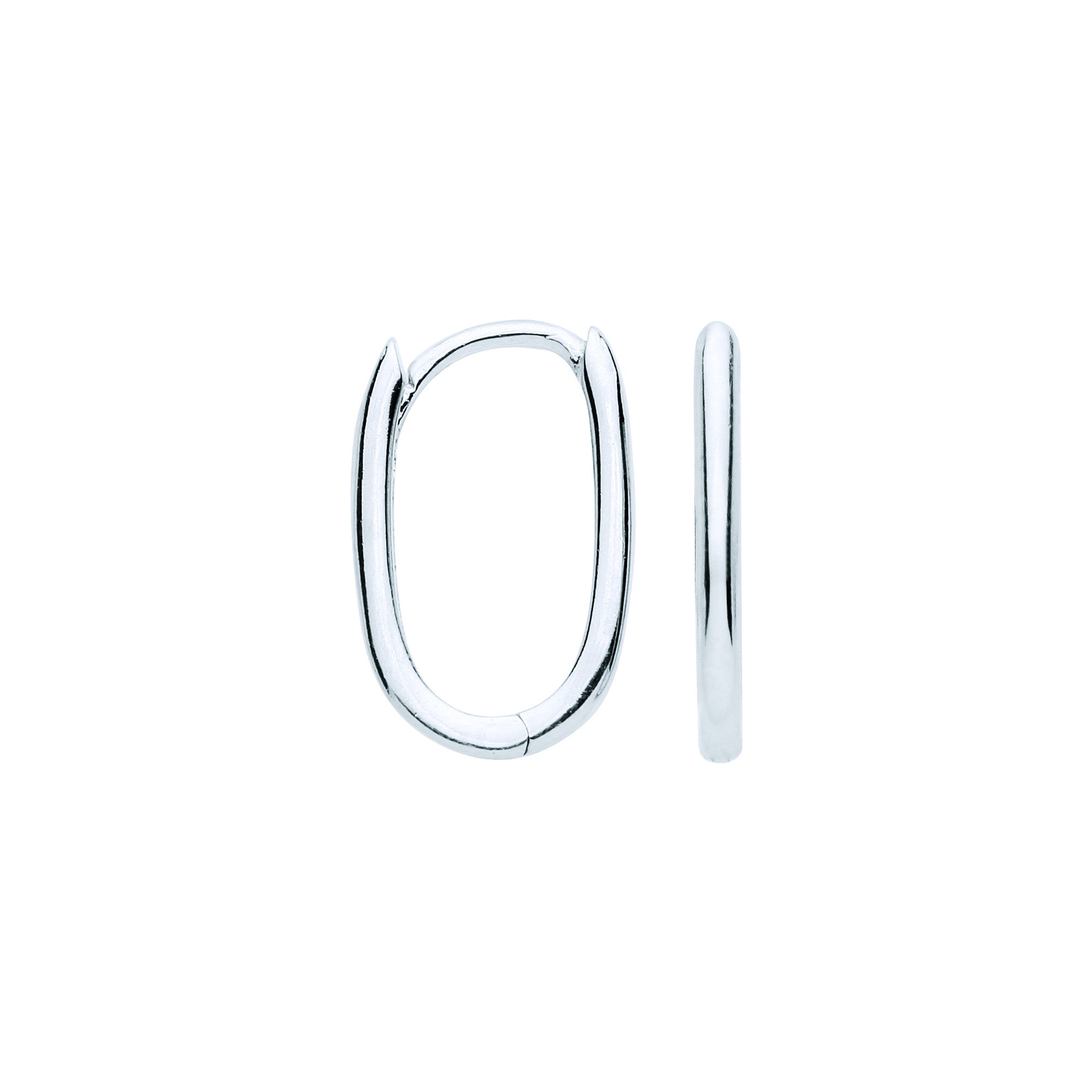 White Gold 10mm Plain Hinged Oval Hoop Huggies - 9ct Gold