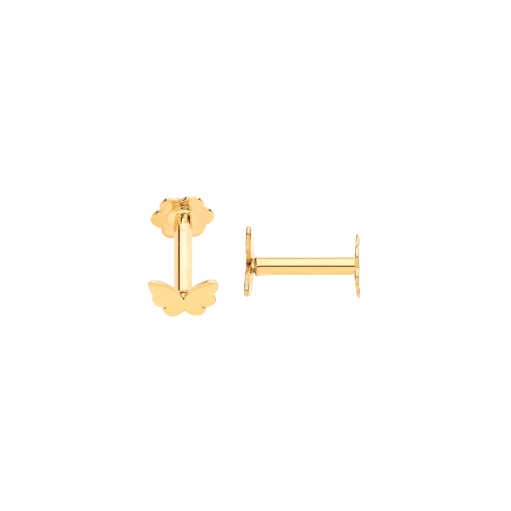 Yellow Gold Butterfly Screw Ear Cartilage Stud - 9ct Gold