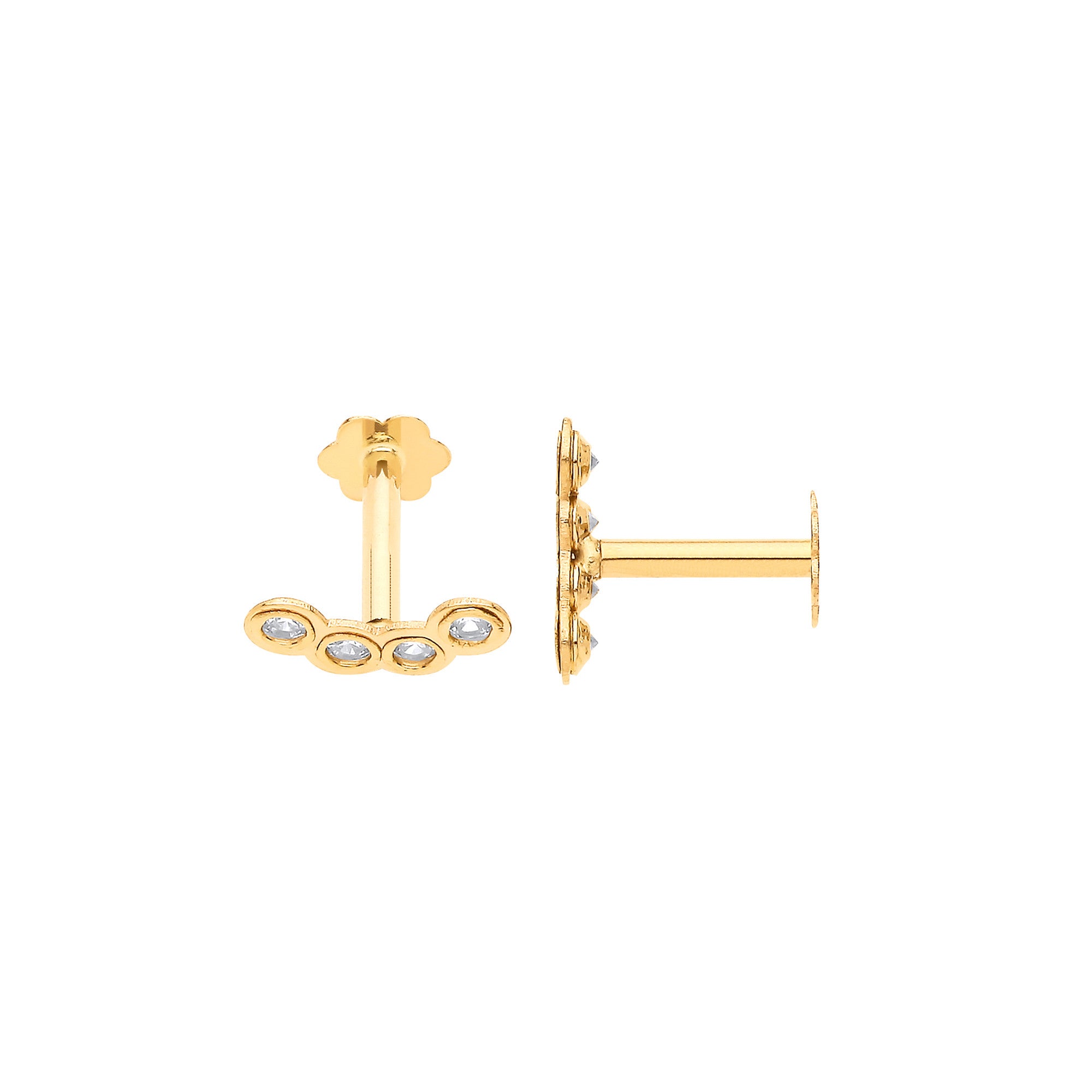 9ct Yellow Gold Cubic Zirconias Ear Cartilage Stud - 9ct Gold