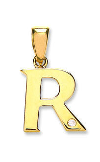9ct Yellow Gold 0.01ct Diamond R Initial - 9ct Gold
