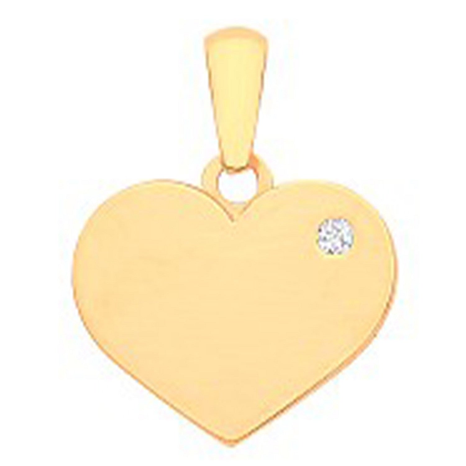 Yellow Gold Cubic Zirconia Plain Heart Pendant - 9ct Gold