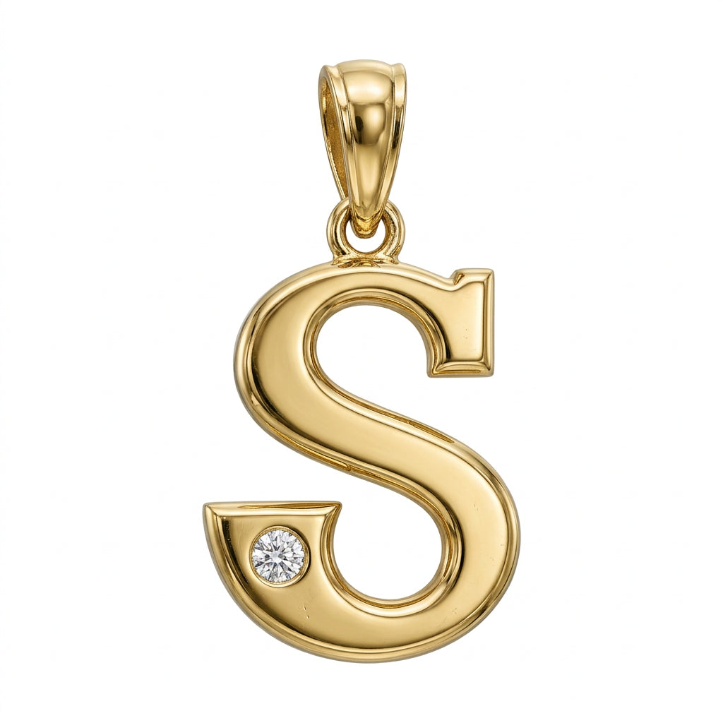 9ct Yellow Gold 0.01ct Diamond S Initial