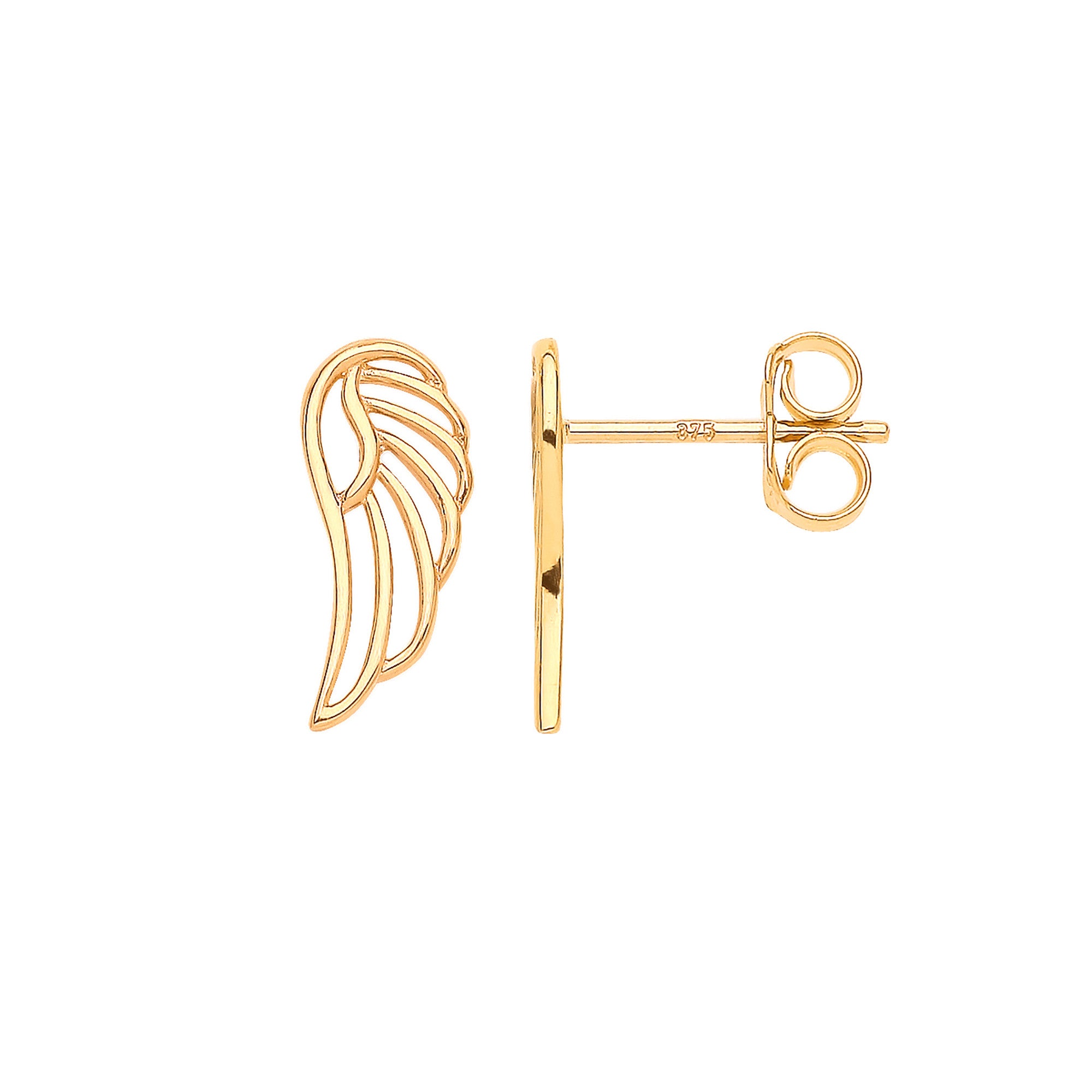Yellow Gold Angel Wing Stud Earrings - 9ct Gold