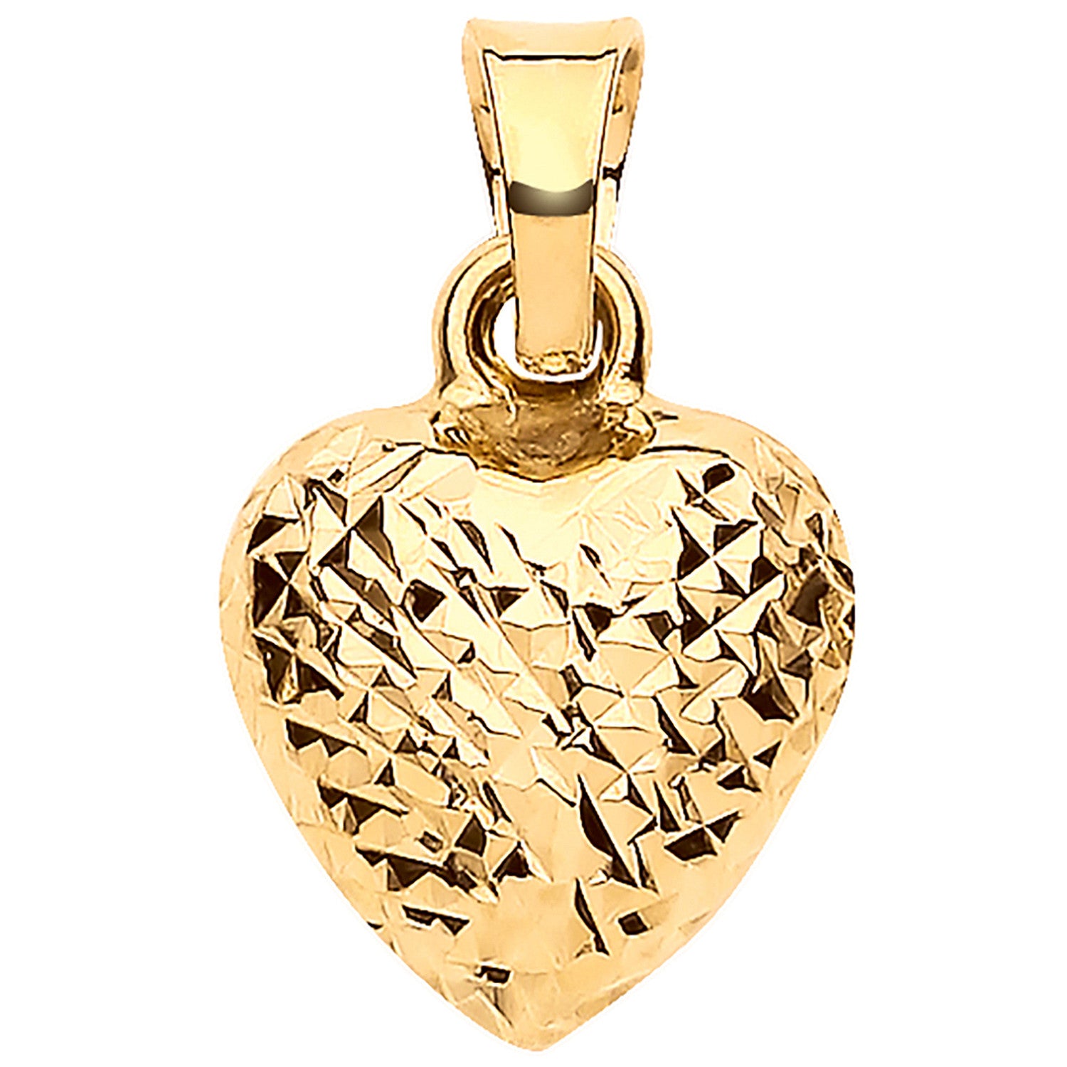 Yellow Gold Puffed D/C Heart Pendant - 9ct Gold
