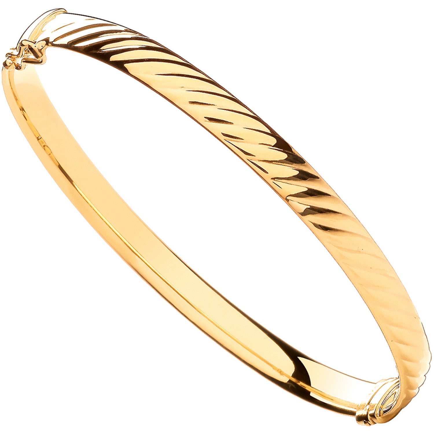 Yellow Gold Ribbed Design Hollow Oval Bangle - 9ct Gold
