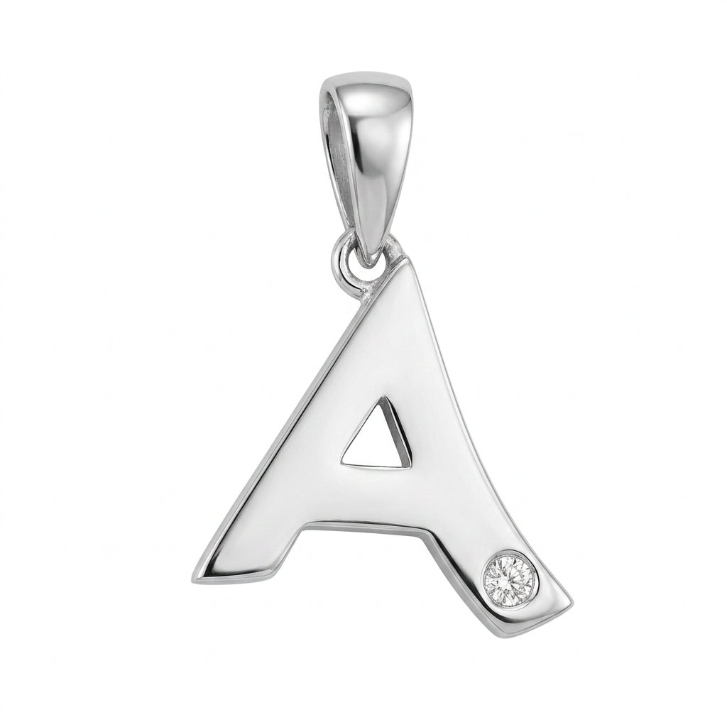 9ct White Gold 0.01ct Diamond A Initial