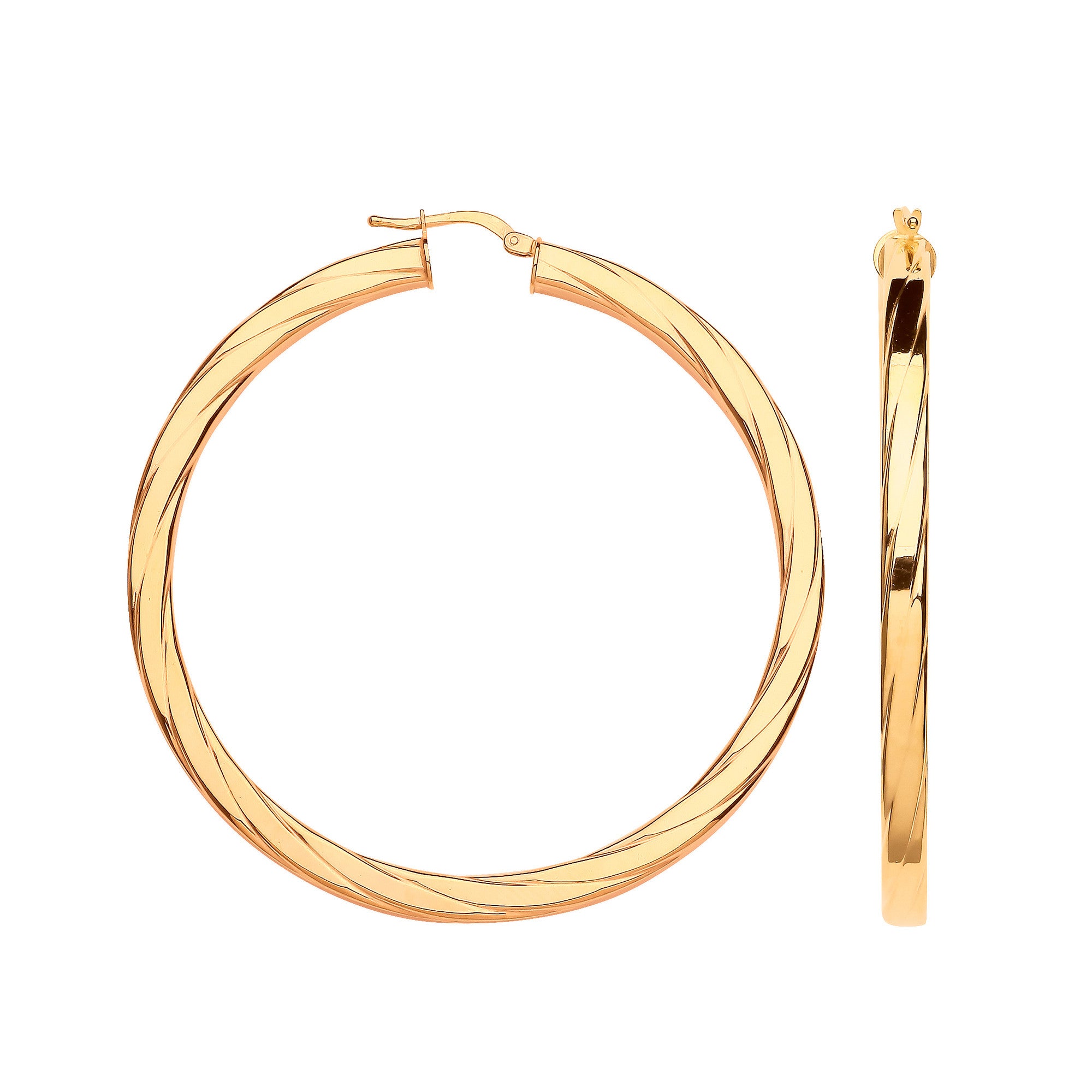 Yellow Gold 60mm Square Tube Ribbed Hoop Earrings - 9ct Gold