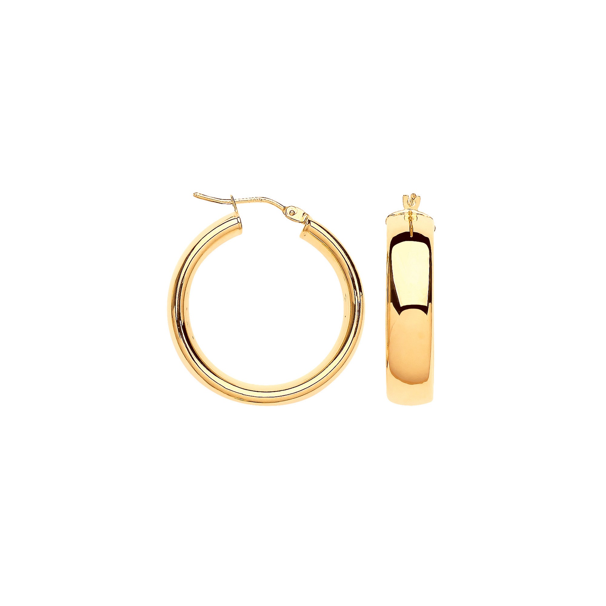 Yellow Gold 25mm Court Shape Tube Hoop Earrings - 9ct Gold