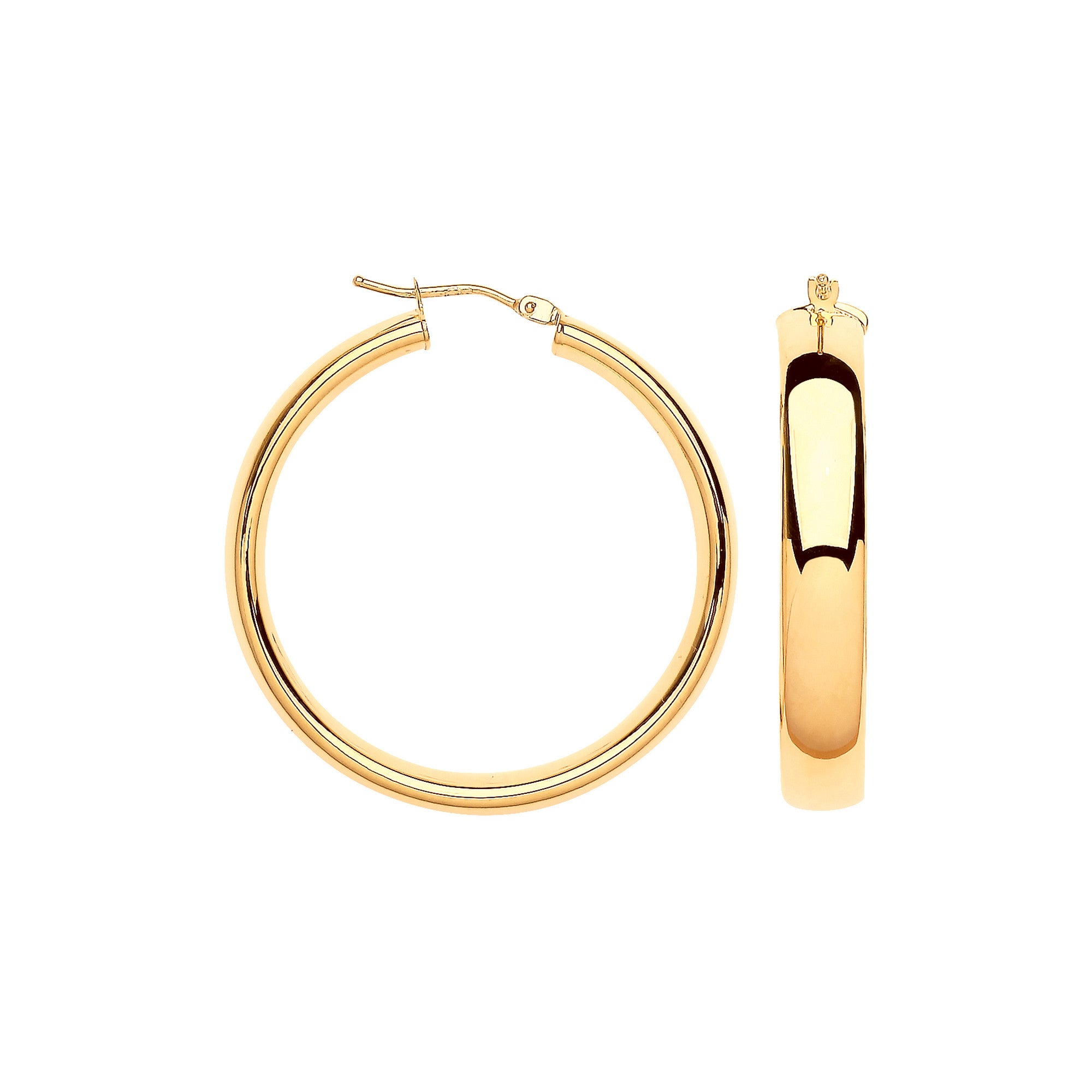 Yellow Gold 35mm Court Shape Tube Hoop Earrings - 9ct Gold