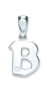 9ct White Gold 0.01ct Diamond B Initial - 9ct Gold