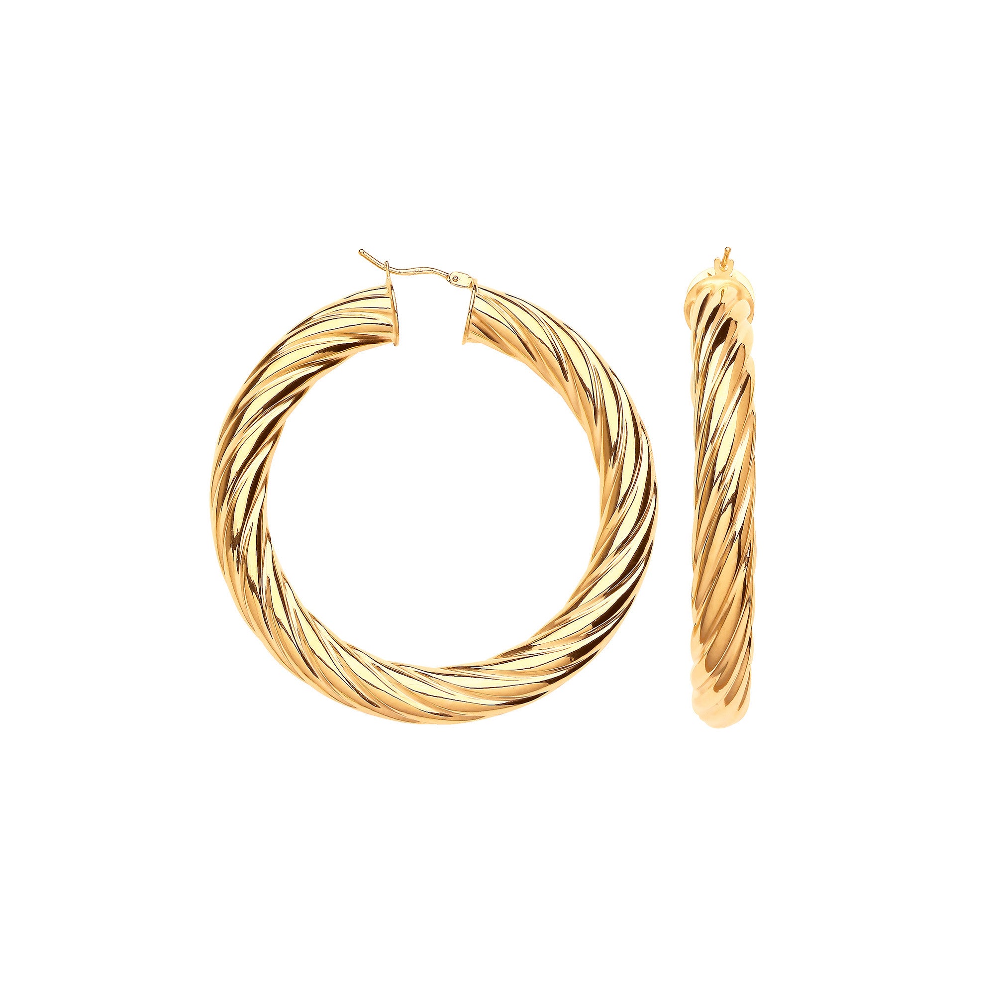 Yellow Gold 55mm Chunky Twist Hoop Earrings - 9ct Gold