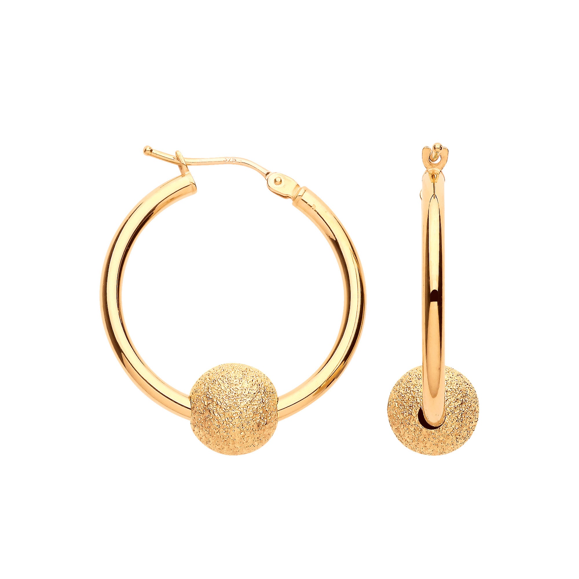 Yellow Gold 23mm Glitter Ball Hoop Earrings - 9ct Gold