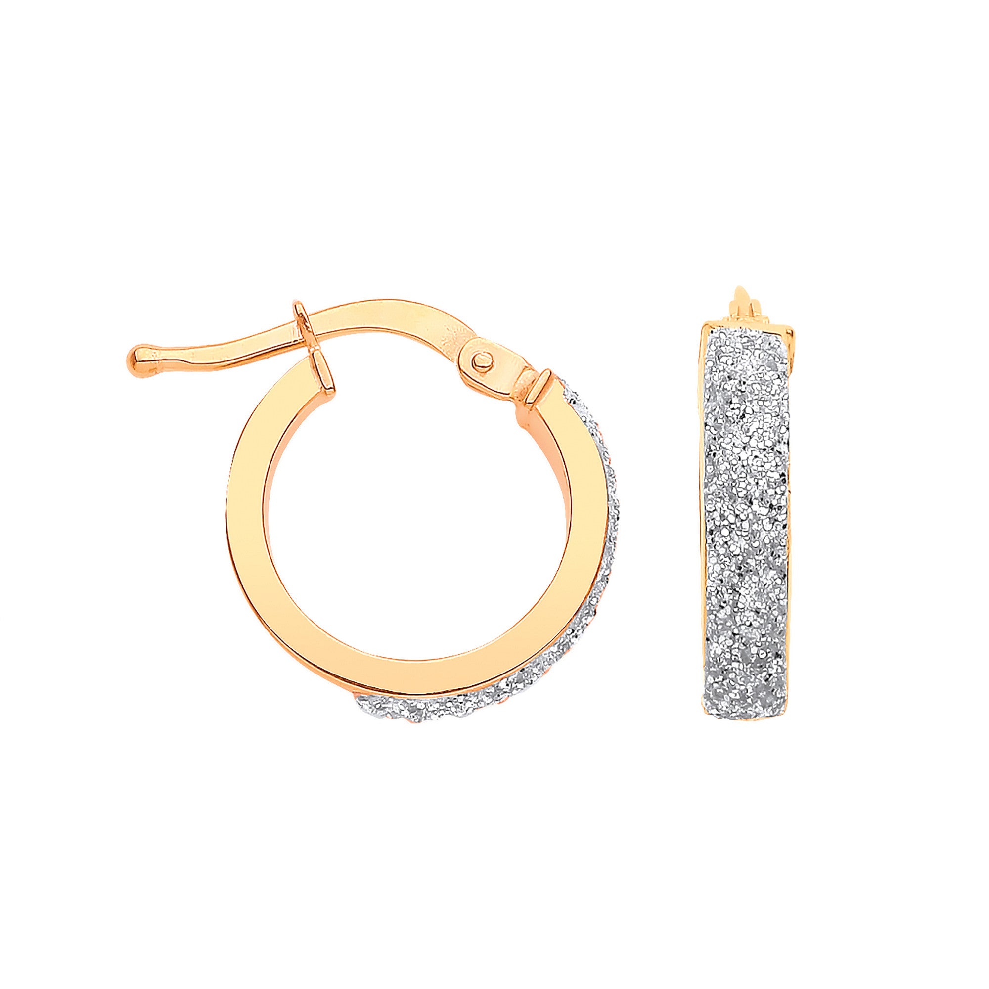 Yellow Gold 14mm Plain & Frosted Hoop Earrings - 9ct Gold