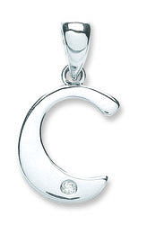 9ct White Gold 0.01ct Diamond C Initial - 9ct Gold