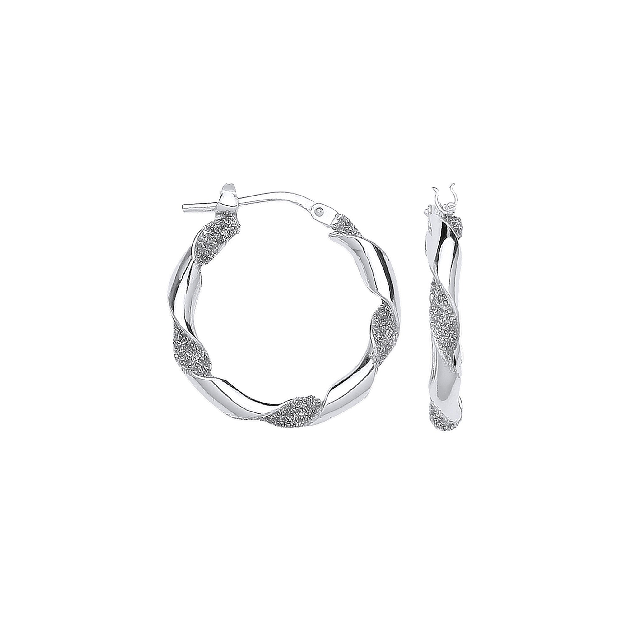 Silver Plain & Glitter 20mm Twisted Hoop Earrings - Silver