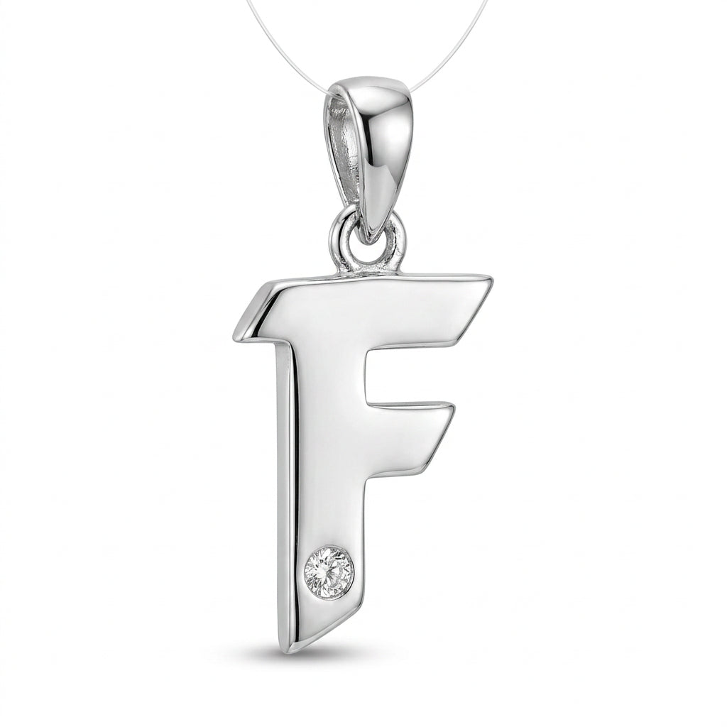 9ct White Gold 0.01ct Diamond F Initial
