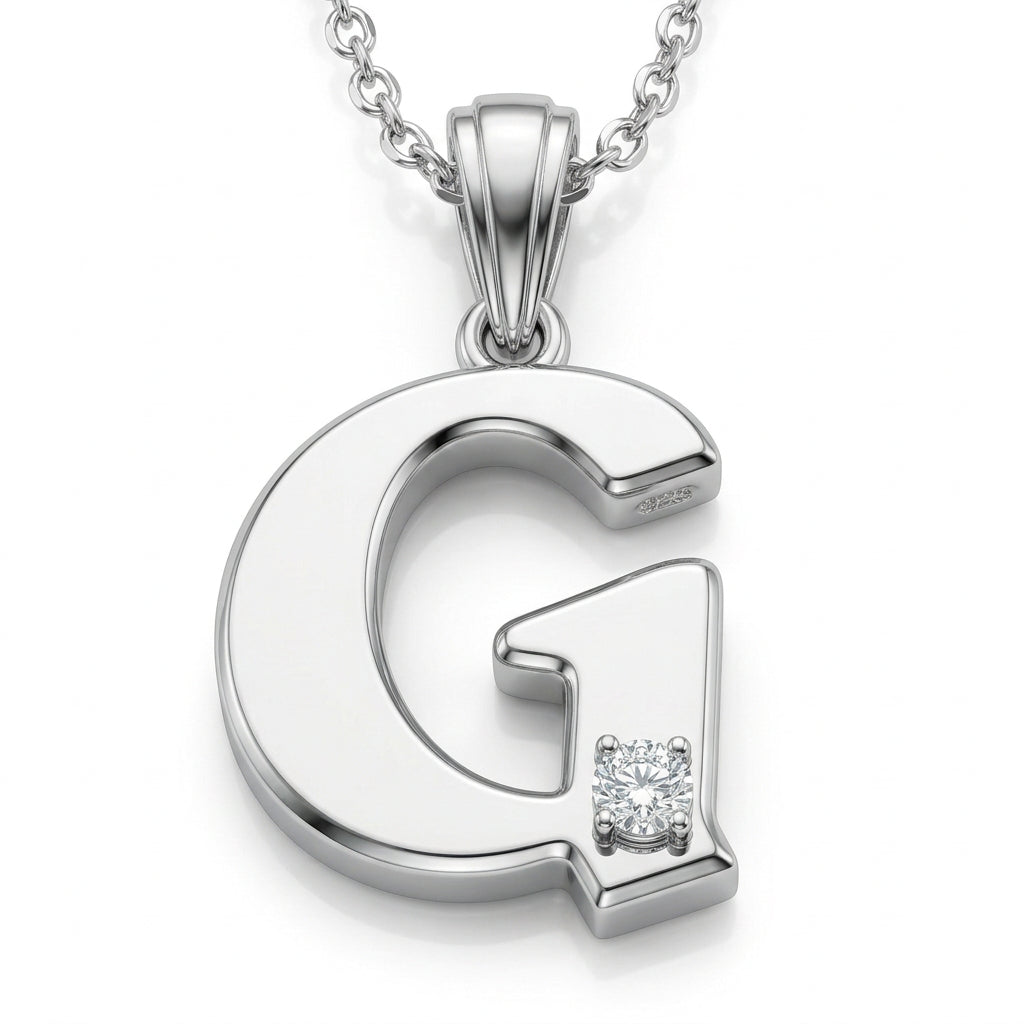 9ct White Gold 0.01ct Diamond G Initial