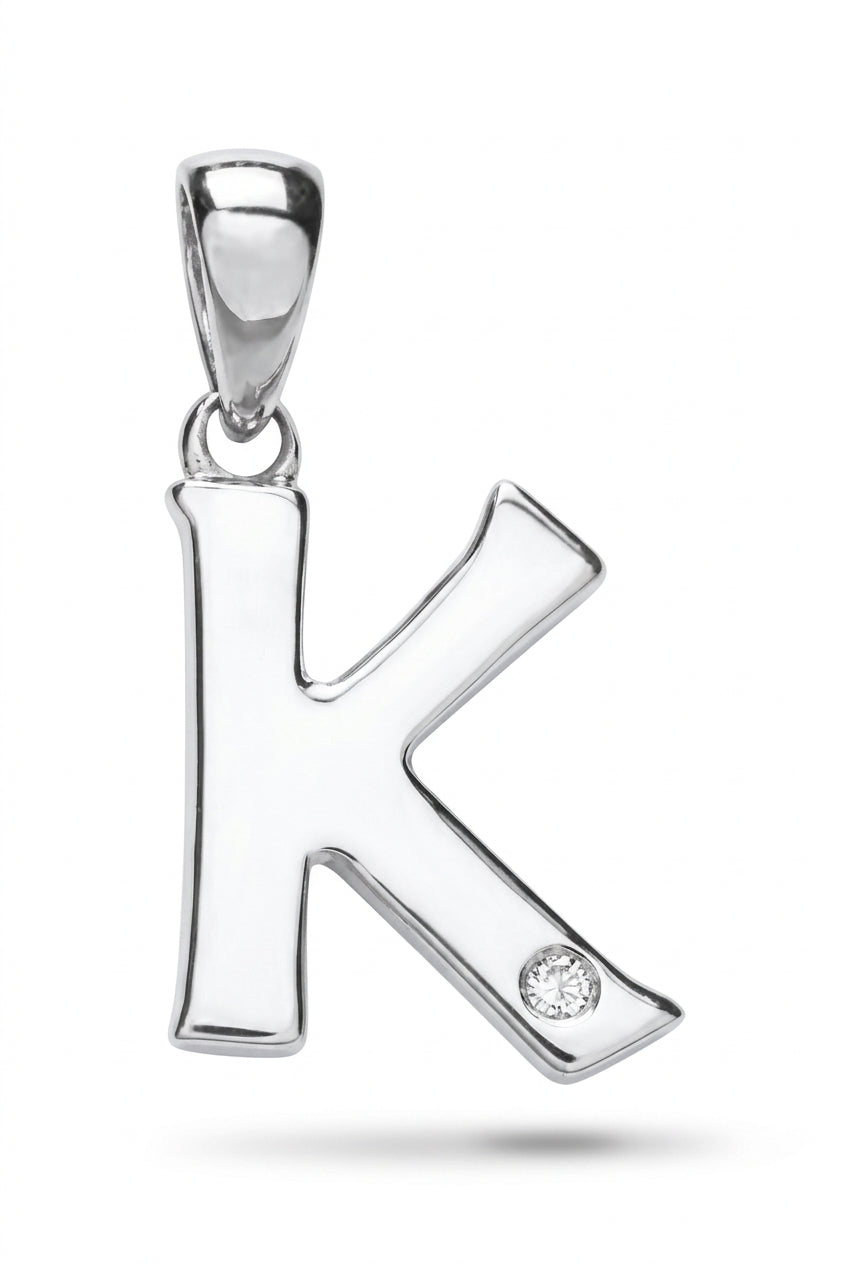 9ct White Gold 0.01ct Diamond K Initial