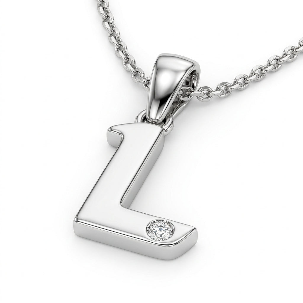 9ct White Gold 0.01ct Diamond L Initial