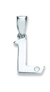 9ct White Gold 0.01ct Diamond L Initial - 9ct Gold
