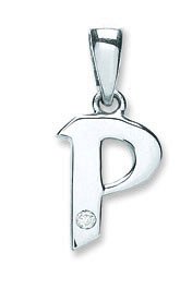 9ct White Gold 0.01ct Diamond P Initial