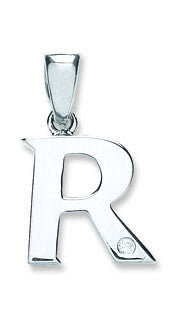 9ct White Gold 0.01ct Diamond R Initial - 9ct Gold