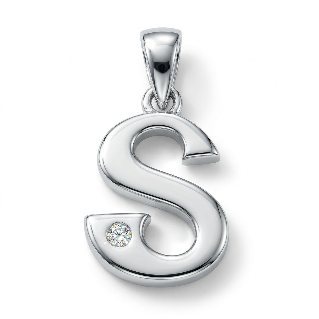 9ct White Gold 0.01ct Diamond S Initial