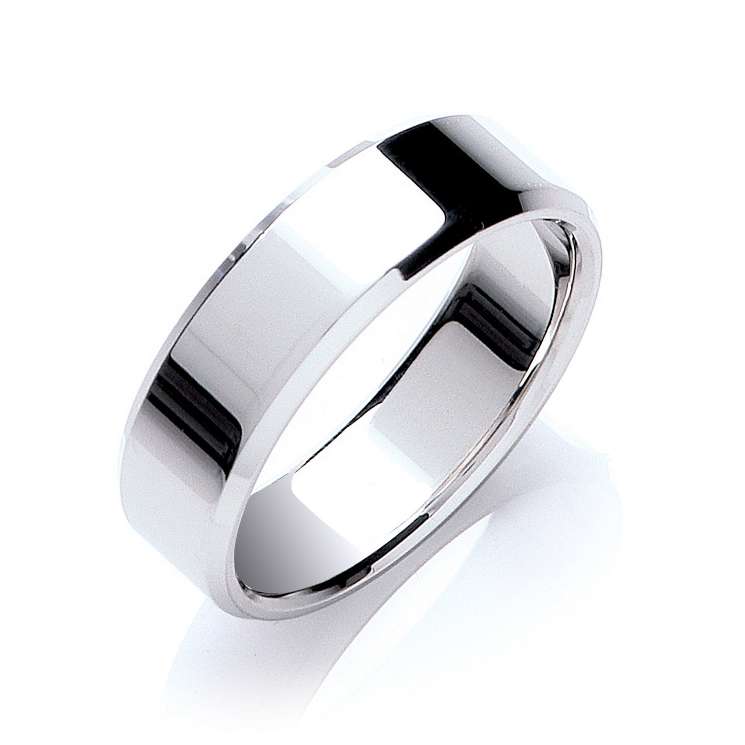 7mm Flat Court Bevelled Edge Wedding Band - 9ct Gold