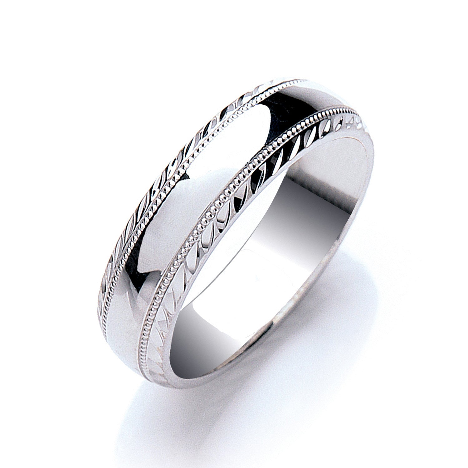 6mm Court Millgrain Edge & D/C Wedding Band - 9ct Gold