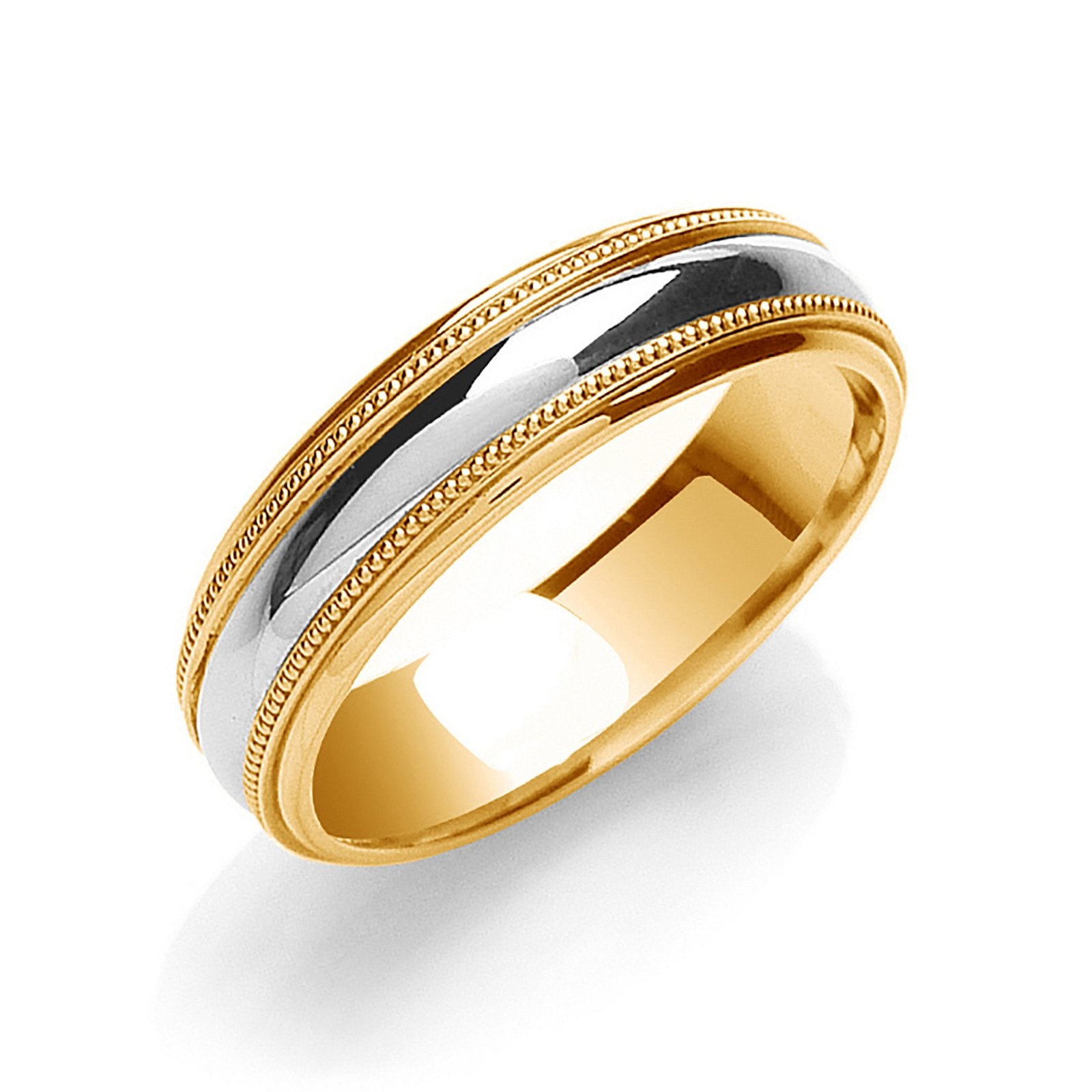 6mm Court Mill Grain Edges Two Colour Wedding Band