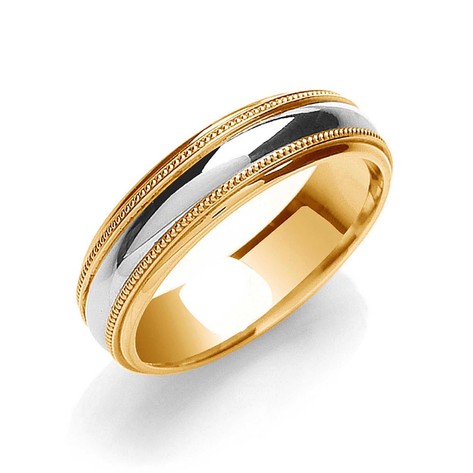 6mm Court Mill Grain Edges Two Colour Wedding Band - 9ct Gold