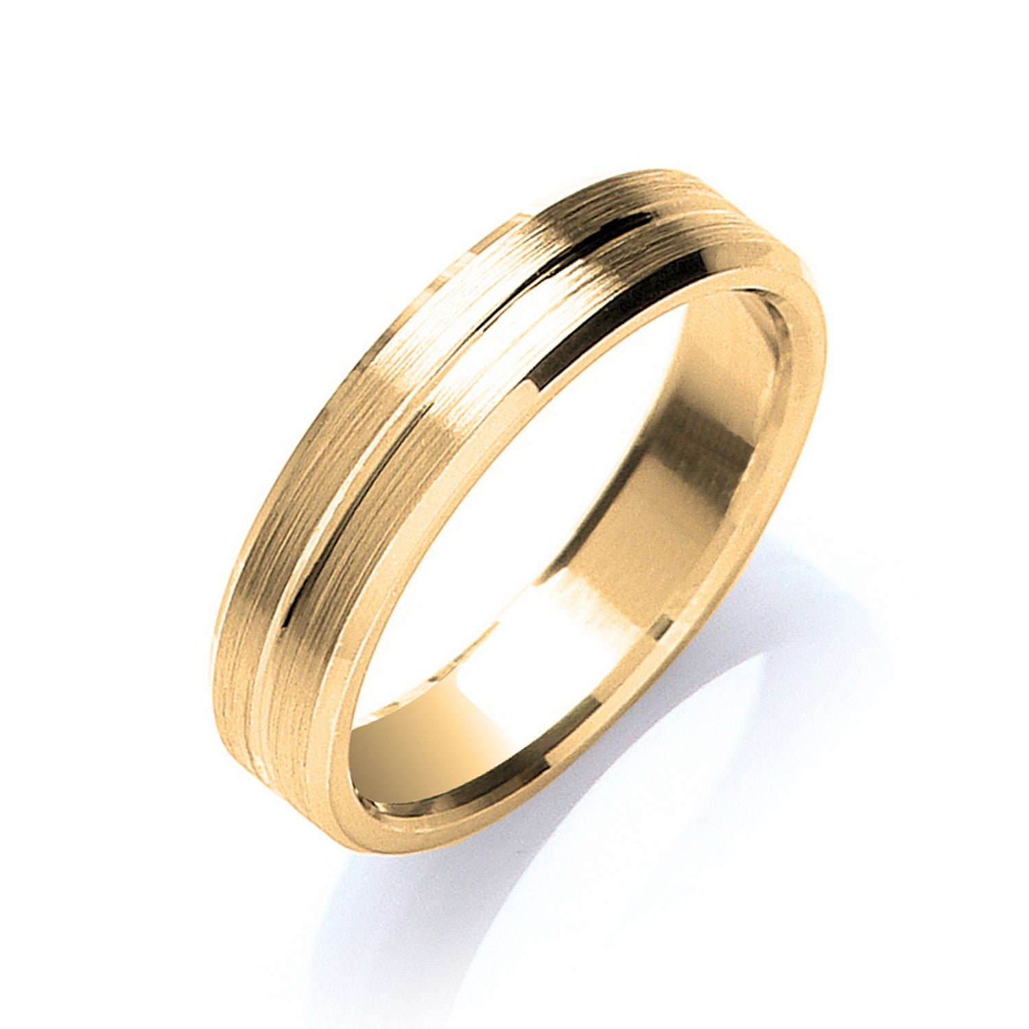 5mm Flat Court Bevelled Edge Centre Groove Matt Wedding Band - Palladium 950