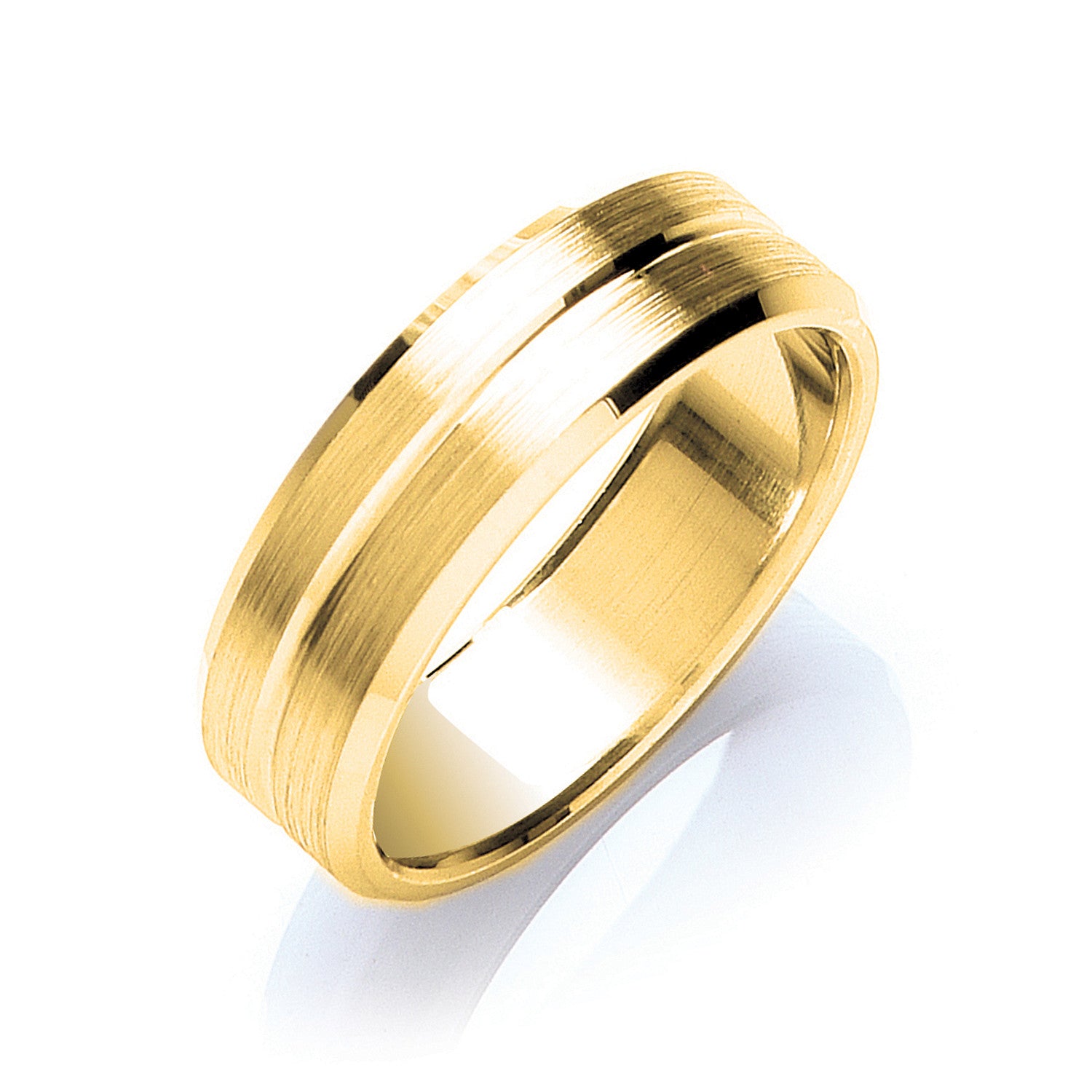 7mm Flat Court Bevelled Edge Centre Groove Matt Wedding Band - Palladium 950