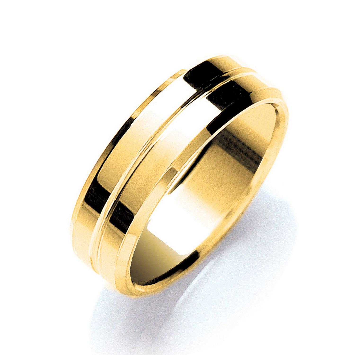 7mm Flat Court Bevelled Edge Centre Groove Polish Wedding Band - Palladium 950